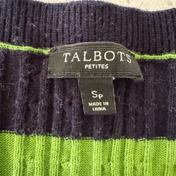 Talbots Women Small Sweater Knit Tank Top Blouse Green Navy Blue Stripe - Picture 2 of 4